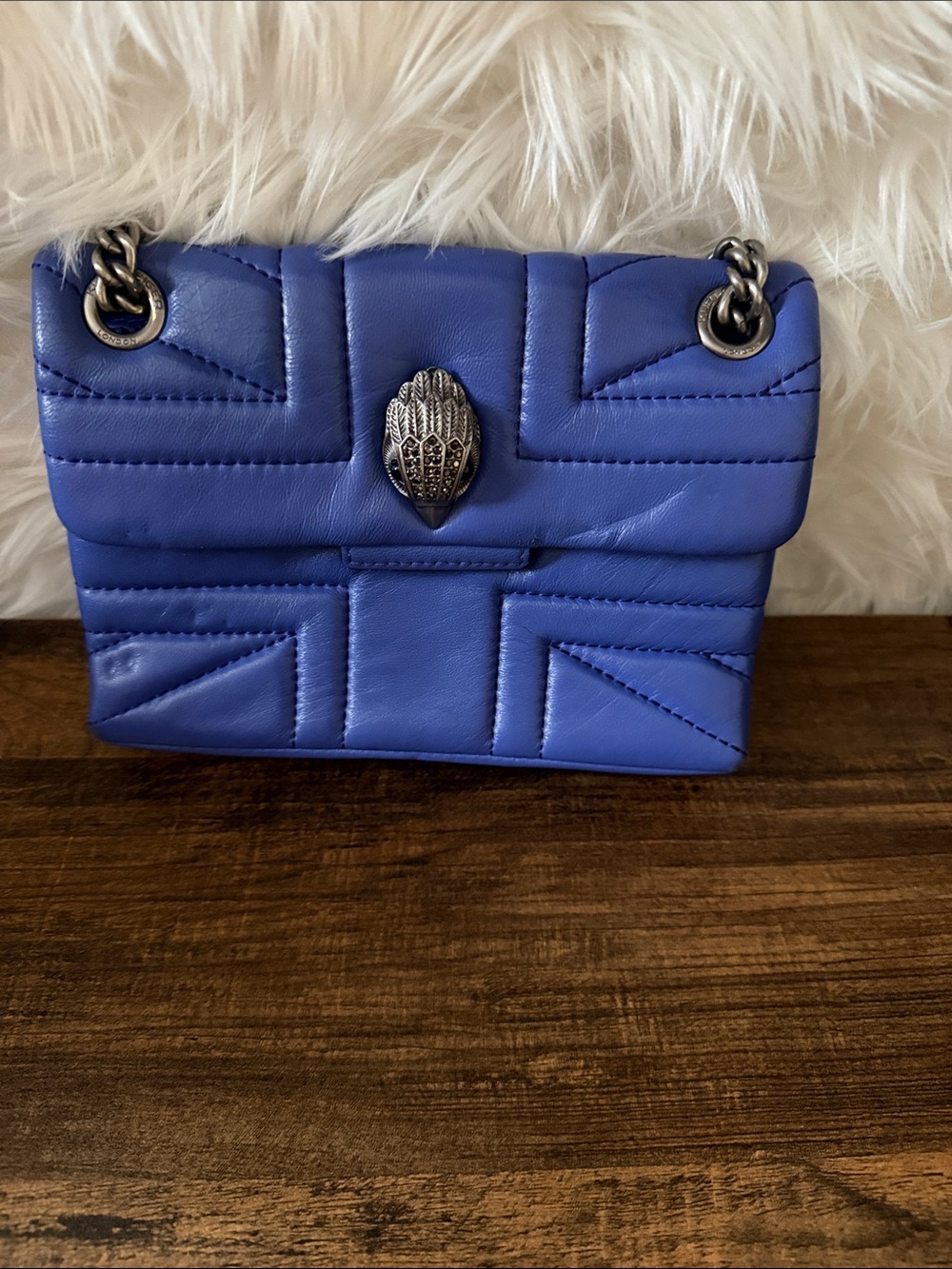Kurt Geiger Electric Blue Quilted Leather Crossbody with Silver Hardware